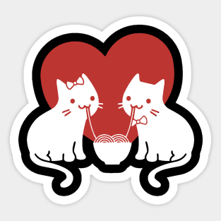 Cute Cat Eating Ramen With Girlfriend With Love Sticker